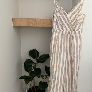 Dex Cream and Tan Striped Jumpsuit